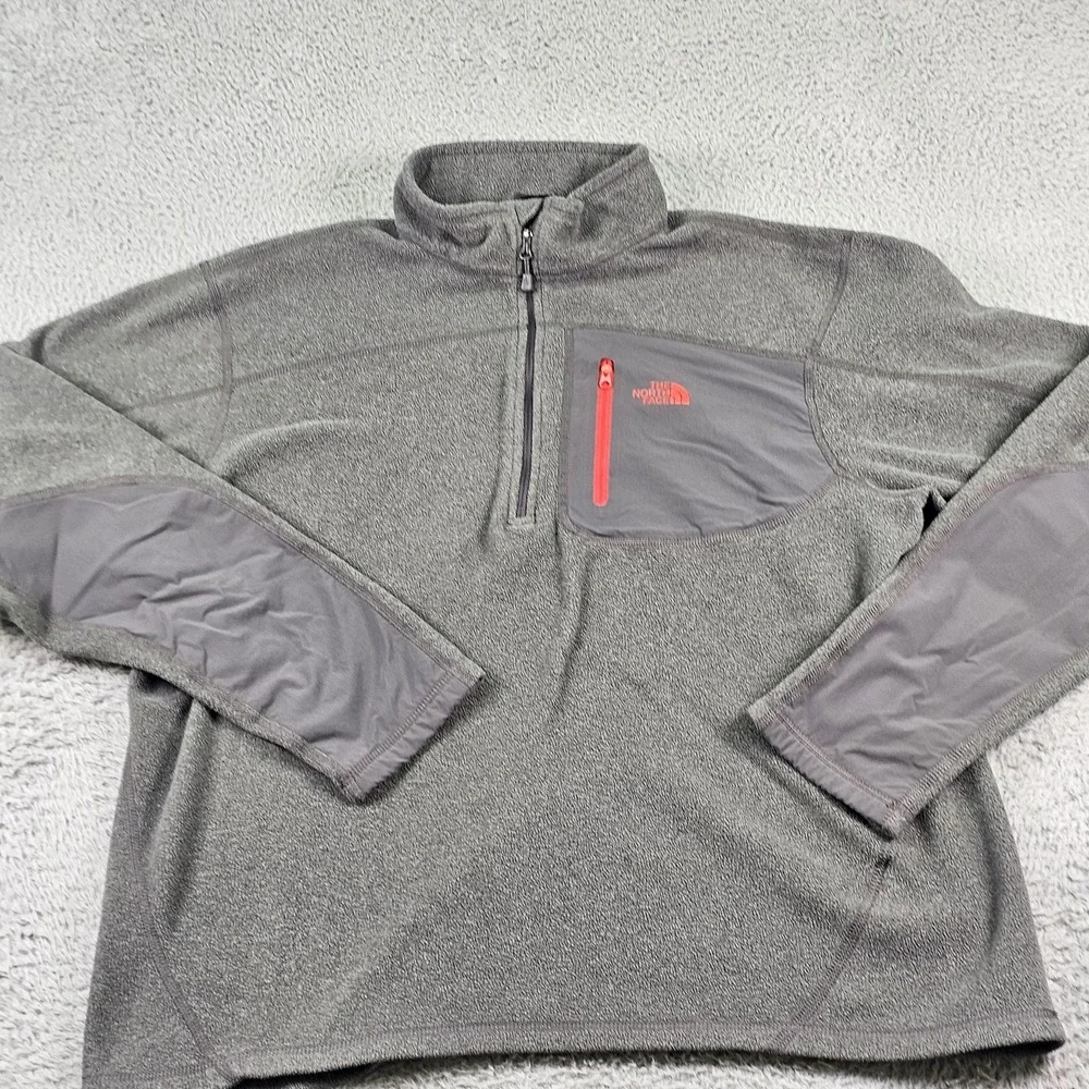The North Face‎ Fleece Pullover Mens Large Gray Quarter Zip Chest Pocket Panels